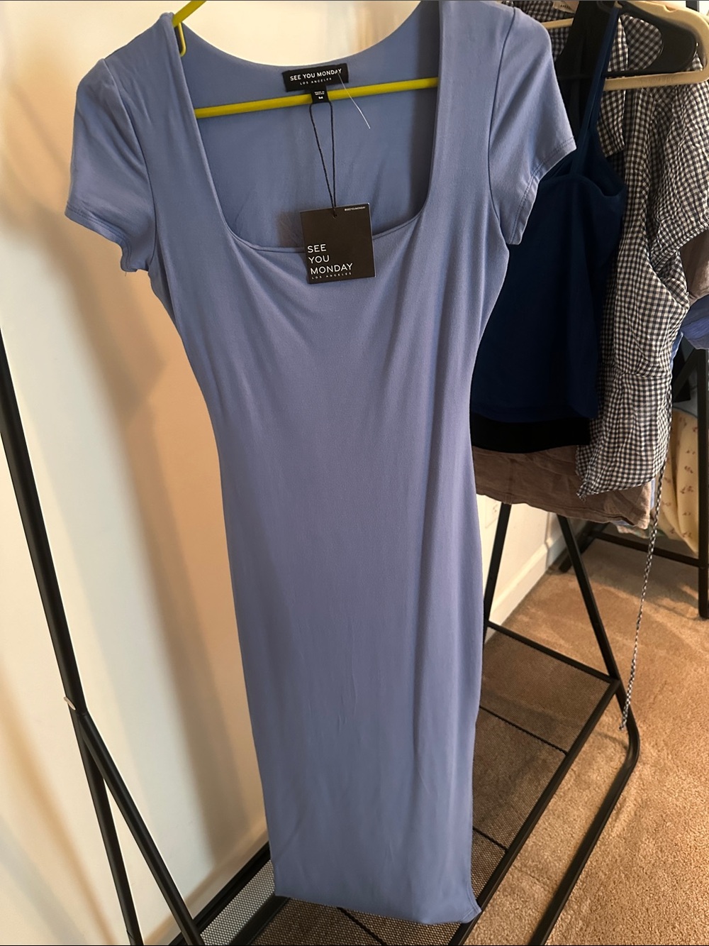 See You Monday Lavender Scoop Neck Midi Dress